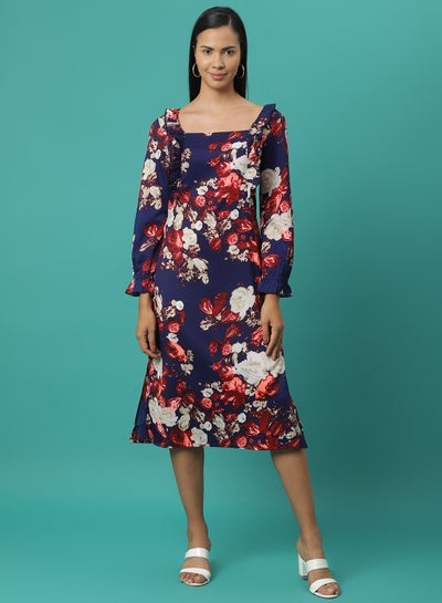 Buy Casual Printed Midi Dress Multicolour in Saudi Arabia