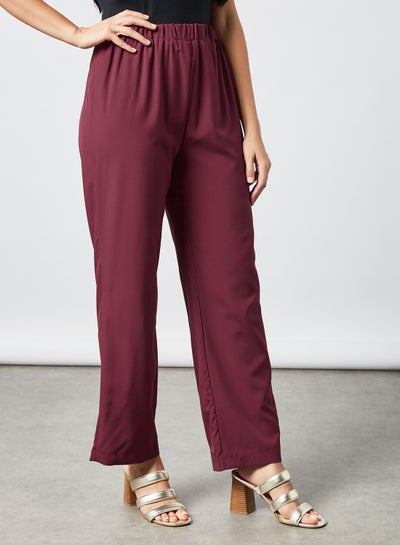 Buy Comfortable Elastic Waist Modest Pants Maroon in UAE