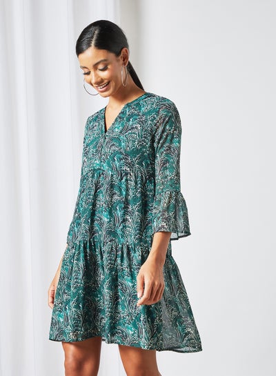 Buy Printed Mini Dress Green in Saudi Arabia
