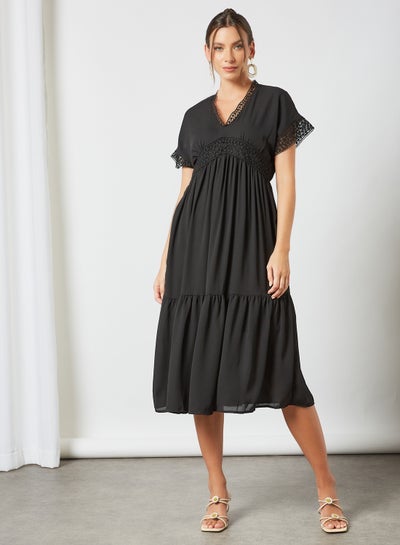 Buy Lace Trim Midi Dress Black in Saudi Arabia