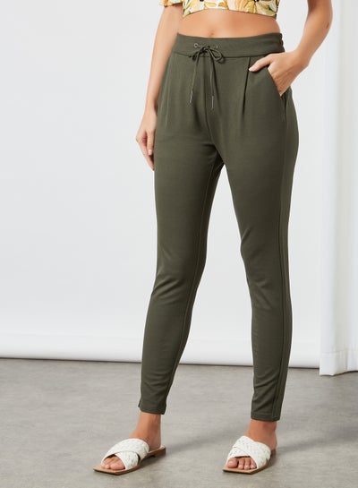 Buy Tapered Fit Pants Olive in UAE