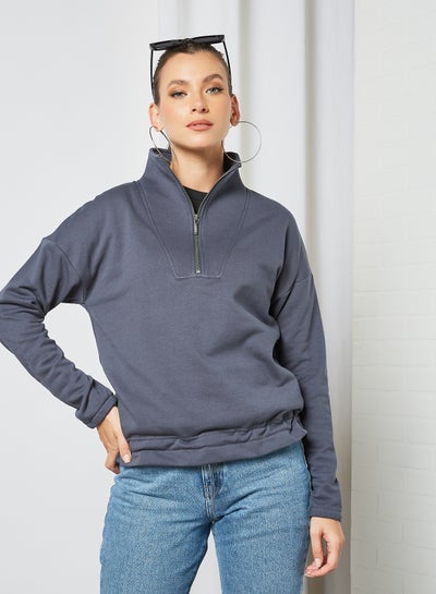 Buy High Neck Half-Zip Pullover Blue in UAE