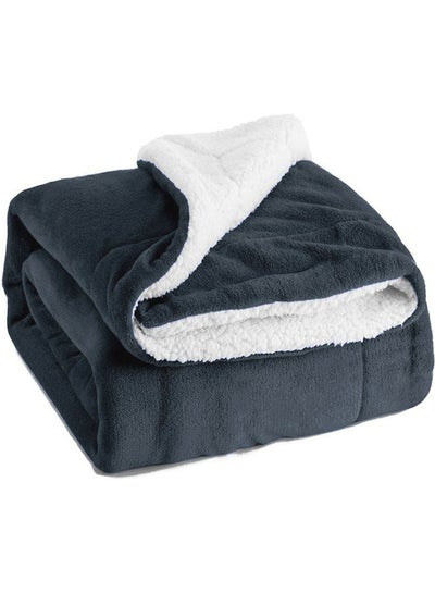 Buy Reversible Soft Sherpa Bed Blanket Fleece Dark Grey 220x240cm in UAE