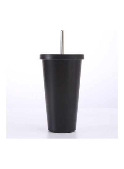 Buy Stainless Steel Insulated Coffee Tumbler Cup with Lid and Straw Black in UAE