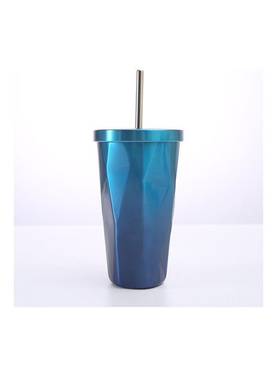 Buy Stainless Steel Insulated Coffee Tumbler Cup with Lid and Straw Blue in Saudi Arabia