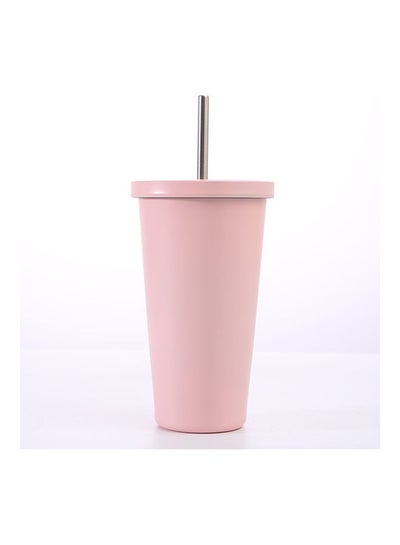 Buy Stainless Steel Insulated Coffee Tumbler Cup with Lid and Straw Pink 17.5x6.5x10cm in Saudi Arabia