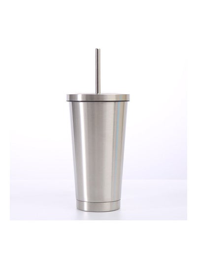 Buy Stainless Steel Insulated Coffee Tumbler Cup with Lid and Straw Silver in Saudi Arabia