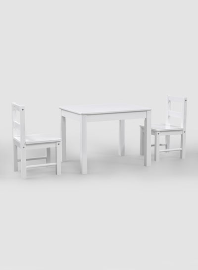 Buy Children Table With Chairs - Wooded Kids play table - Brilliant White 60 x 46 x 48cm in UAE