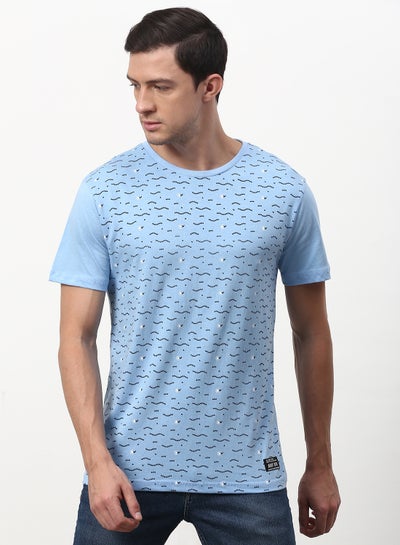 Buy Animal Print Crew Neck Regular Fit T-Shirt Sky Blue/Black in Saudi Arabia