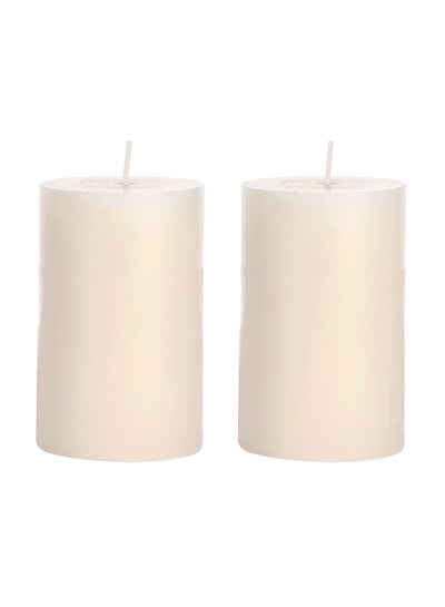 Buy 2-Piece Pillar Candles White 6.3x6.3x10.1cm in UAE