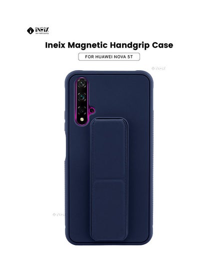 Buy 3-in-1 Magnetic Wrist Strap Hand Grip with Stand Case Cover for Huawei Nova 5T Navy Blue in Saudi Arabia