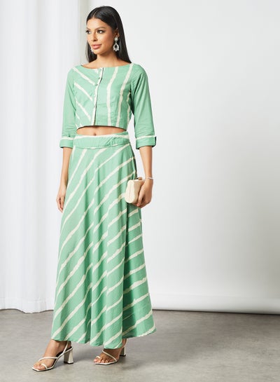 Buy Striped Lehenga Set Green in UAE