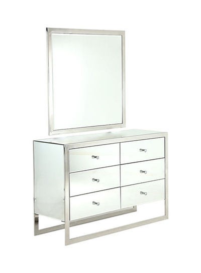 Buy Luxury Collection 6 Drawer Dazzling Dresser With Mirror Silver in UAE