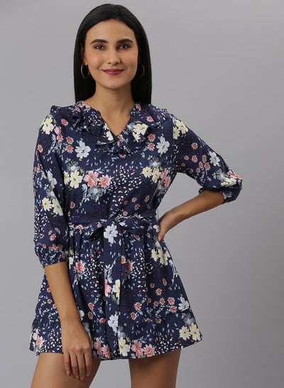 Buy Floral Printed Tie-Waist Mini Dress Multicolour in Saudi Arabia