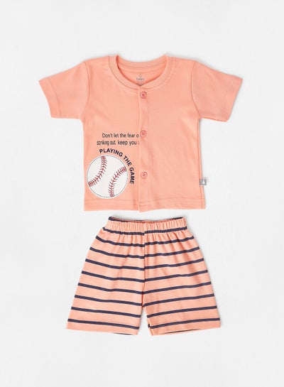 Baby Boys Ball Print Front Open Vest T-Shirt And Shorts Set Peach/Blue  price in UAE, Noon UAE