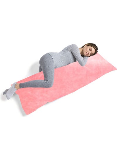 Buy Long Body Pillow With Soft Removable Cover velvet Pink 140X50cm in UAE