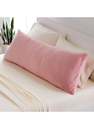 Buy Long Body Pillow With Soft Removable Cover Velvet Pink 140X50cm in UAE