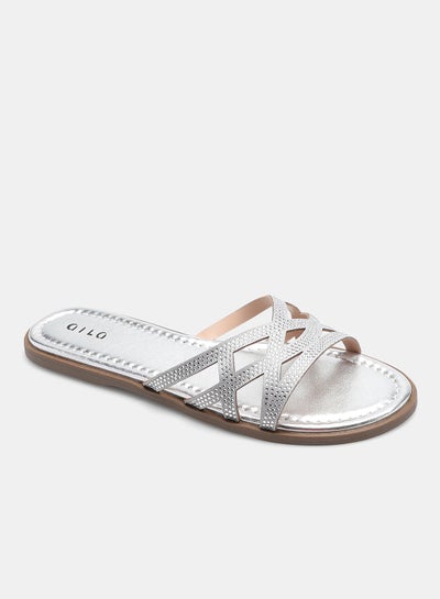 Buy Slip-On Flat Sandals Silver in UAE