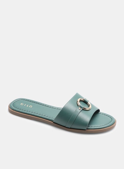 Buy Buckle Detail Strap Slides Olive/Silver in UAE