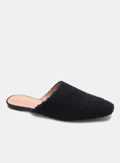 Buy Fur Pattern Square Toe Mules Black in UAE