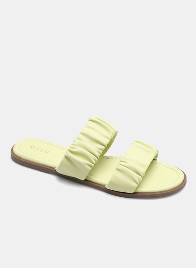 Buy Ruched Double Strap Flat Sandals Lime Green in UAE