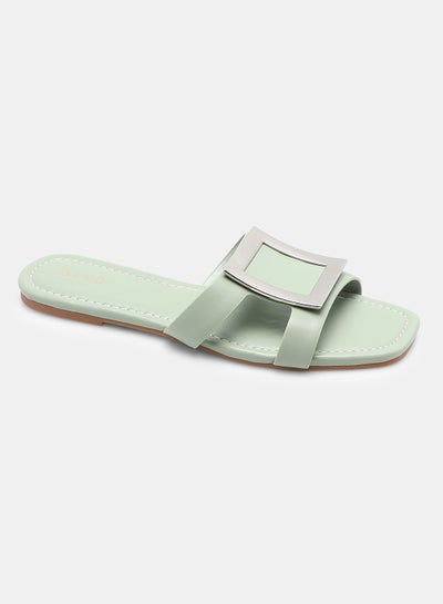 Buy Solid Pattern Slip-On Flat Sandals Mint Green in UAE