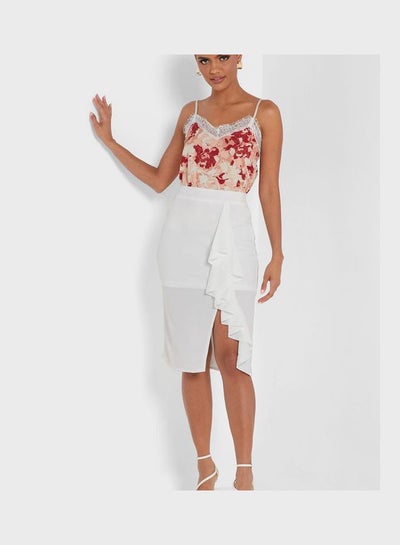 Buy Ruffle Detail Slit Skirt White in UAE