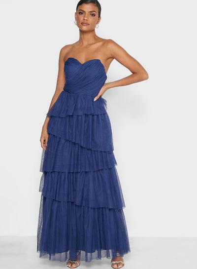 Buy Layered Ruffle Maxi Dress Blue in Saudi Arabia