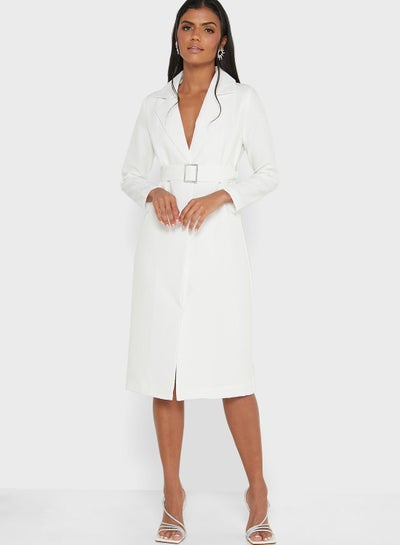 Buy Belted Blazer Dress White in UAE