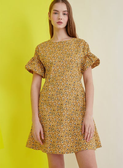 Buy Floral Print Mini Dress Yellow in Egypt