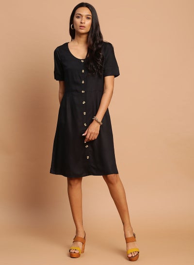 Buy V-Neck Casual Dress Black in Saudi Arabia