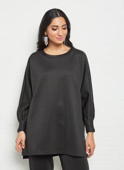 Buy Round Neck Modest Top Black in Saudi Arabia