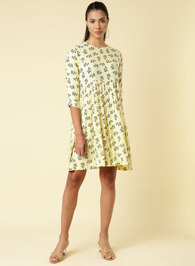 Buy Printed Mini Dress Yellow/Black in Saudi Arabia