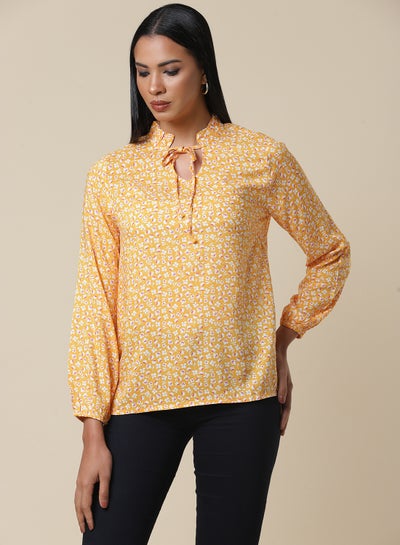 Buy Floral Printed Keyhole Neck Top Yellow/White/Pink in UAE