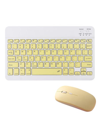 Buy Ultra Slim Design Rechargeable Tablet Wireless Keyboard and Mouse Yellow in UAE