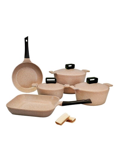 Buy 8-Piece Lyse Die Cast Induction Ecolon Coating Cookware Set Cocoa Marble 26cm in Egypt