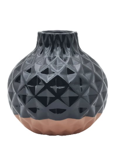 Buy Textured Geometric Pattern Ceramic Vase Unique Luxury Quality Material For The Perfect Stylish Home N13-029 Black/Brown in UAE