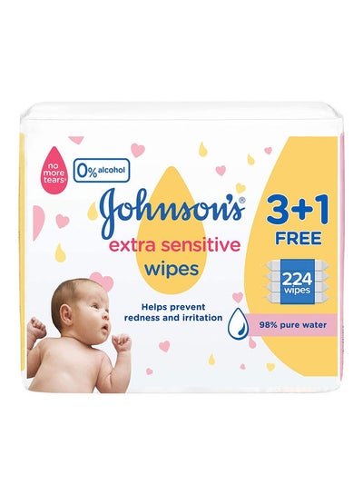 Buy Baby Extra Sensitive Wipes With 98% Pure Water, 3+1 Packs of 56 Wipes, 224 count in Saudi Arabia