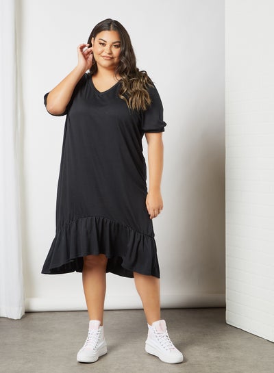 Buy Plus Size V-Neck Midi  Dress Black in Saudi Arabia