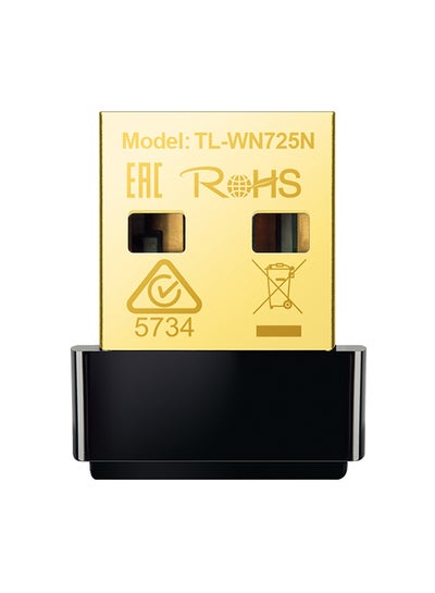 اشتري محول TL-WN725N N150 لاسلكي بوصلة USB لشبكات الواي فاي بحجم نانو لأجهزة الكمبيوتر واللابتوب يتوافق مع أنظمة ويندوز 10/8.1/8/7/XP وMac OS X ولينوكس أسود/ذهبي في السعودية