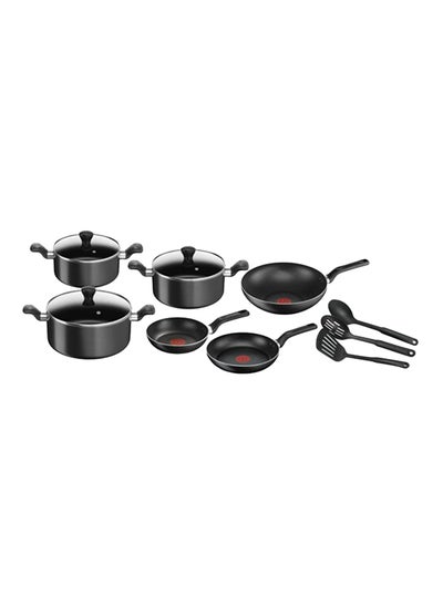 اشتري 12-Piece Super Cook Set (Frypan 22/24, Wokpan 28, Stewpot 22/24/28+ Lid, Spoon, Slotted Spoon, Long Spatula) أسود 24سم في الامارات