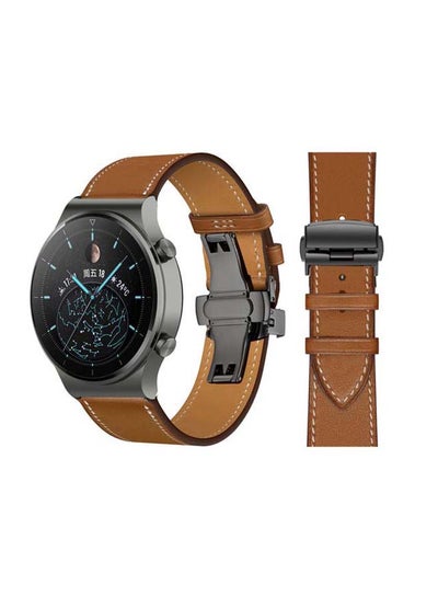 Buy Genuine Leather Replacement Band 22mm For Huawei Watch GT2 Pro Brown in UAE