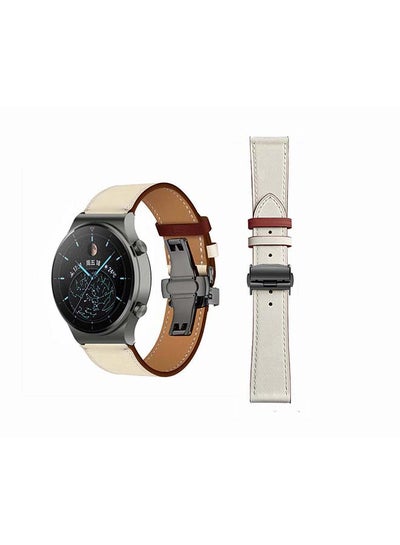 Buy Genuine Leather Replacement Band 22mm For Huawei Watch GT2 Pro Beige in Saudi Arabia