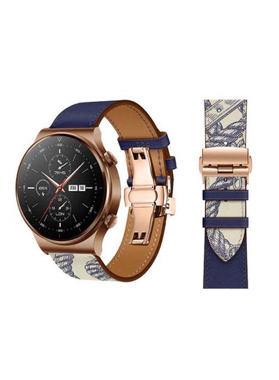 اشتري 22mm-Genuine Leather Replacement Band For Huawei Watch GT2 Pro Blue في السعودية