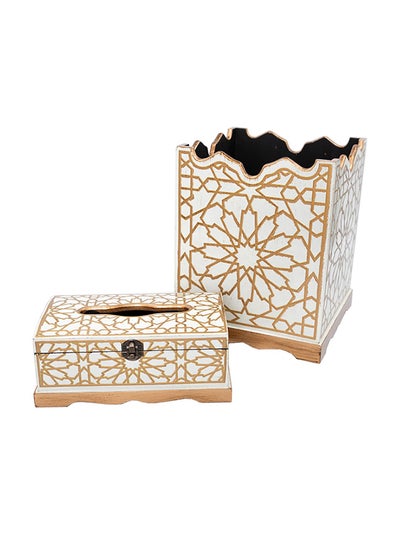 اشتري Basket And Tissue Holder Set البني/الأبيض 28x15x10سم في السعودية