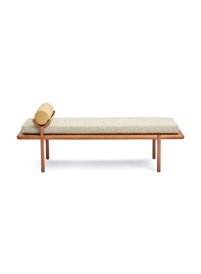Buy Fabric upholstered bench with Side support bolster - Brown/Beige 180 X 50 X 58 Wood - Bedend bench or entrance bench Brown/Beige 180 x 50 x 58cm in Saudi Arabia