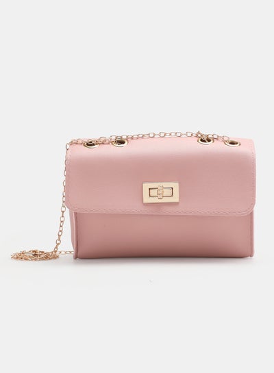 Buy Chain strap Turn Lock closure Womens PU shoulder bag Pink in Saudi Arabia