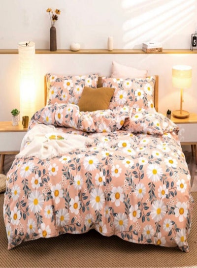Buy 6-Pieces Floral Design Without Filler Queen/Double Size Bedding Set Includes 1xDuvet Cover 200x230 cm, 1xFlat Sheet 230x250 cm, 4xPillow Cases 50x75 cm Combination Multicolour 200x230cm in UAE