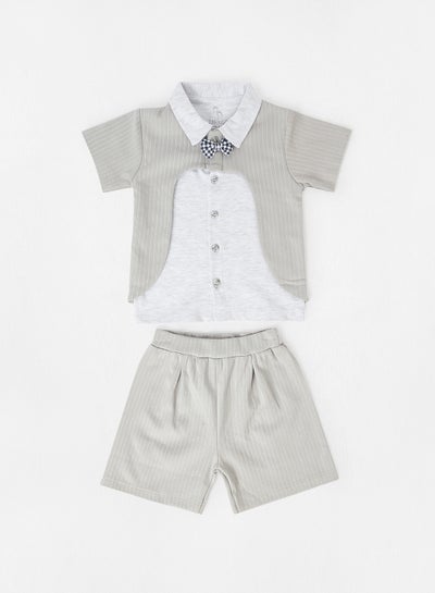 Kimocat Baby Clothes Gentleman Suit Style Short Sleeve Shirt + Bowtie + Short Suspenders