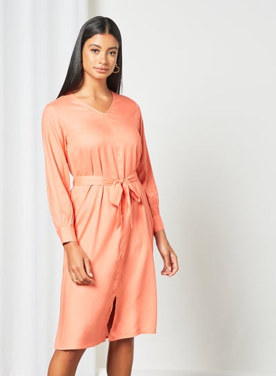 Buy V-Neck Casual Dress Coral in UAE